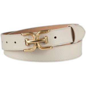 image:imageSam Edelman Womens Fashion DoubleE Plaque Logo Buckle Slim Textured Belt for Jeans Dresses and TrousersIvory