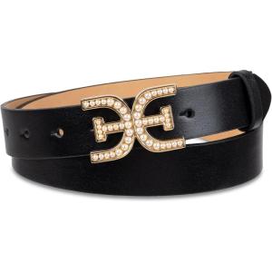 image:imageSam Edelman Womens Imitation Pearl Embellished DoubleE Logo Plaque Buckle Leather Belt for Jeans Dresses and TrousersBlack