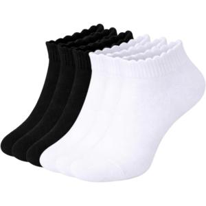 image:imageSam Edelman Womens Quarter Socks  6 PK Cushioned Cotton Scalloped Edge SocksWhiteBlack